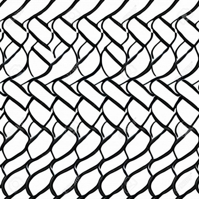 Black and white braided rope seamless pattern, vector background