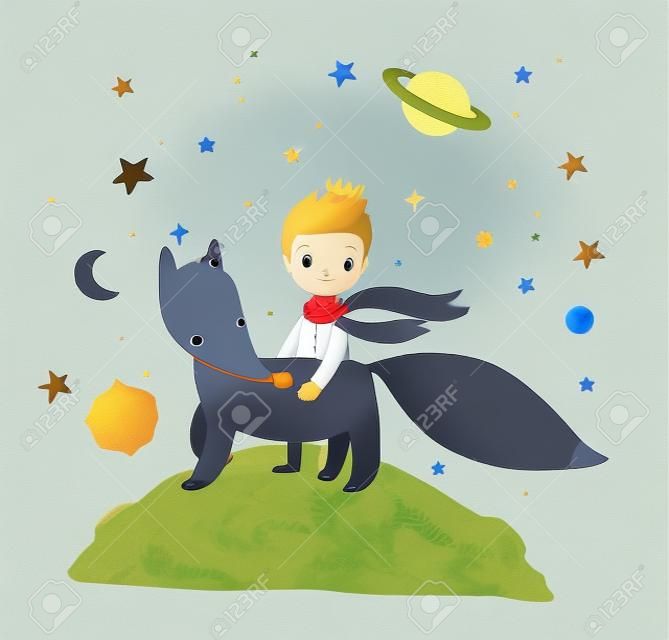 Le Petit Prince.Un conte de fées sur un garçon, une rose, une planète et un renard. Vecteur
