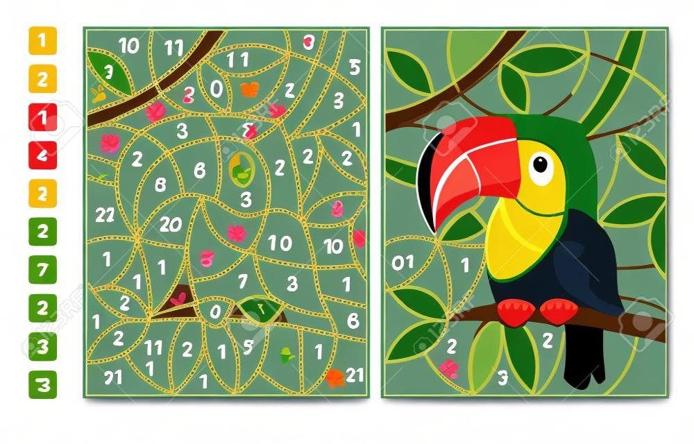 Atividade de aprendizagem para impressão gratuita - Colorir por números por  matemática - Pássaro