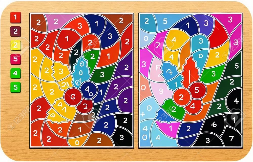 Koloruj według numerów. gra logiczna do edukacji dzieci, rysowania i uczenia się matematyki