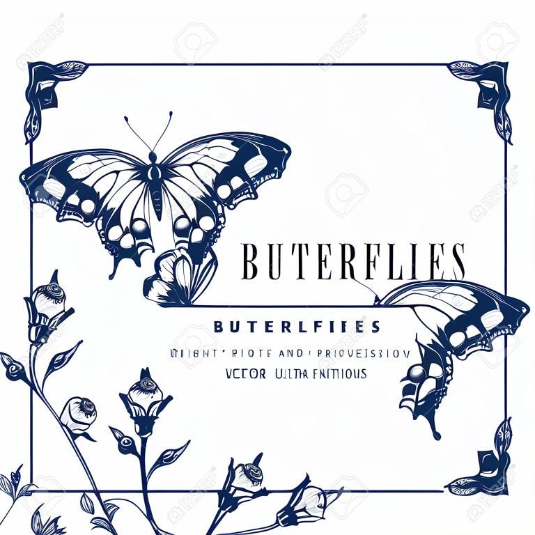蝶や花のベクトル カード。