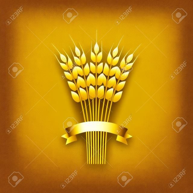 Golden sheaf of wheat with ribbon. vector illustration