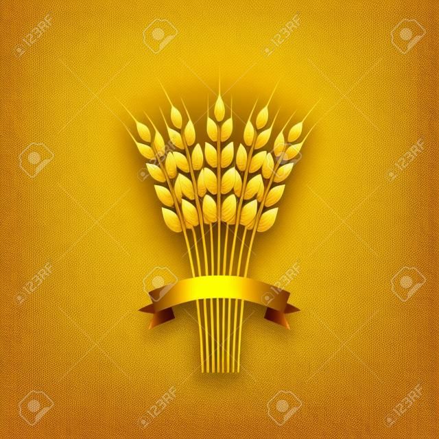Goldene Garbe Weizen mit Band. Vektor-Illustration