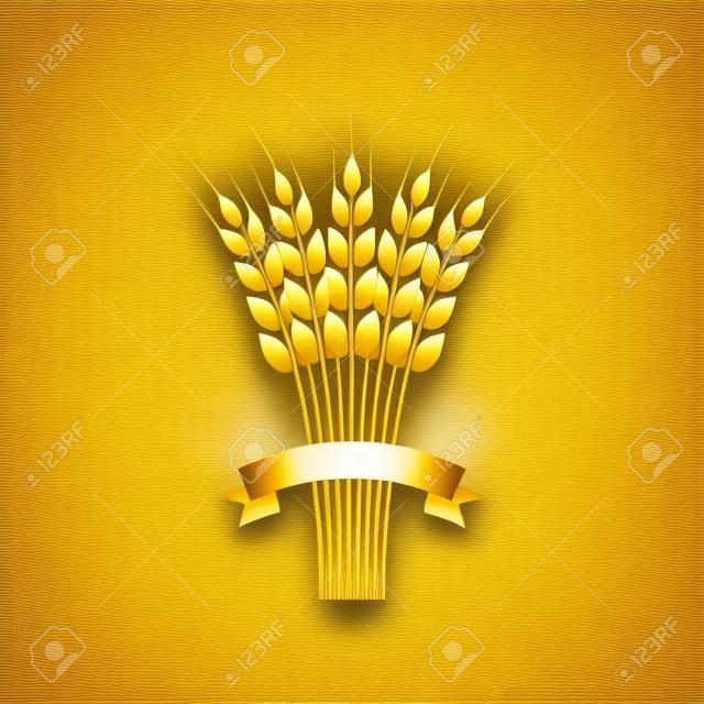 Golden sheaf of wheat with ribbon. vector illustration