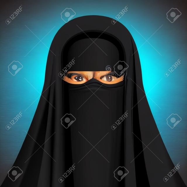 Beautiful muslim woman in black burqa - vector illustration.