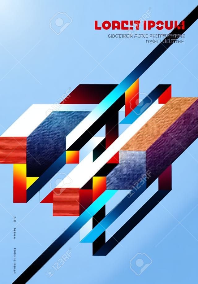 Abstract geometric isometric shape layout design template background modern art style. Design element can be used for poster, backdrop, publication, brochure, flyer, advertisement, vector illustration