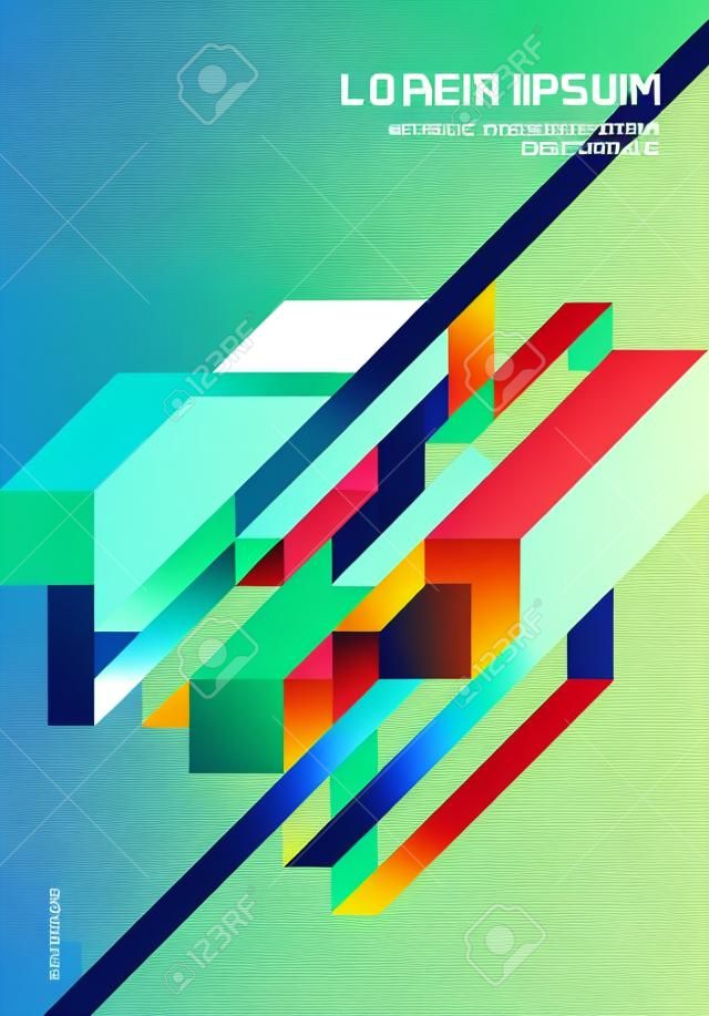 Abstract geometric isometric shape layout design template background modern art style. Design element can be used for poster, backdrop, publication, brochure, flyer, advertisement, vector illustration