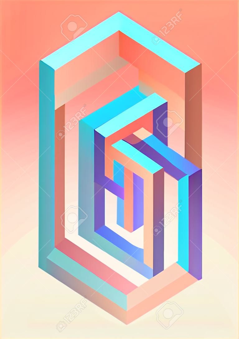 Isometric geometric shape abstract background modern art style. Design element template can be used for poster, backdrop, publication, brochure, flyer, leaflet, vector illustration