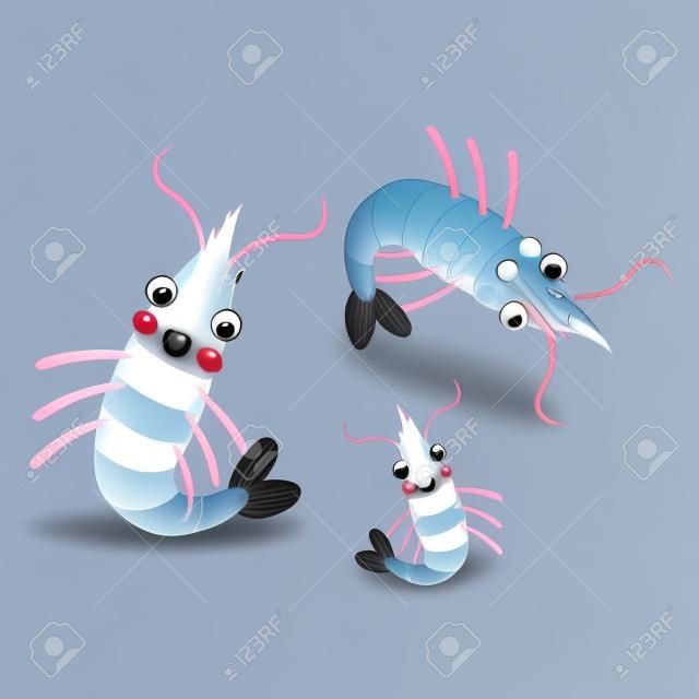 Krill-Tierzeichentrickfilm-figur. Getrennt auf weißem Hintergrund. Illustration.