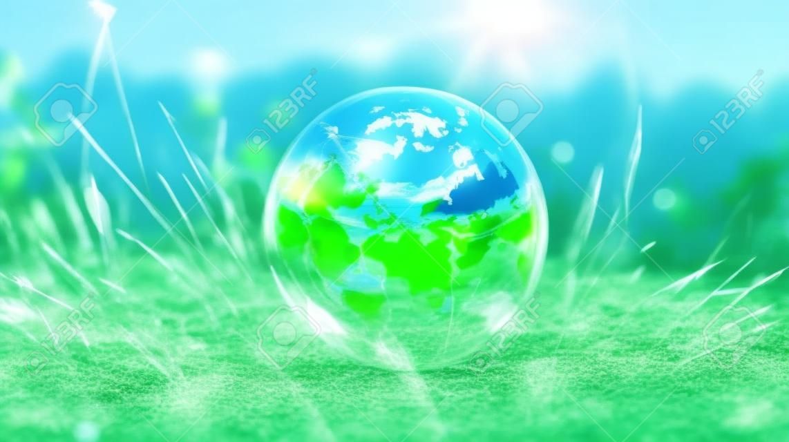 Sustainable and environment concept of clear transparent world on the ground, earth day concept. Generative AI