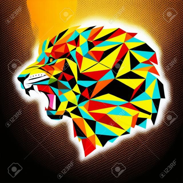 León enojado con patrón-geométrico ilustración vectorial