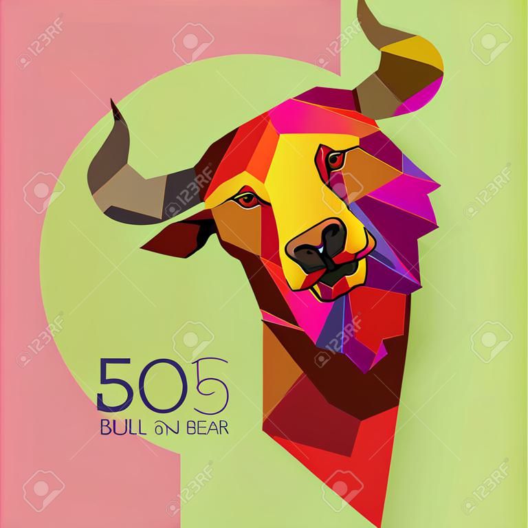 株式市場のベクトルイラスト上のブルとベアのシンボル。抽象的な背景にベクトル外国為替やコモディティチャート、雄牛とクマのシンボル