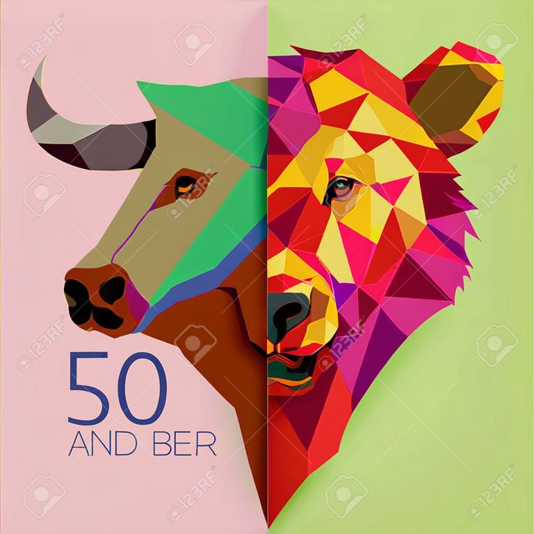Símbolos de toro y oso en la ilustración de vector de mercado de valores. vector de Forex o gráficos de materias primas, sobre fondo abstracto. El símbolo del toro y el oso