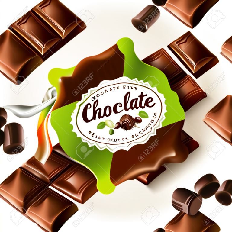 Schokolade, Vektor-Label, isoliert auf weißem Hintergrund