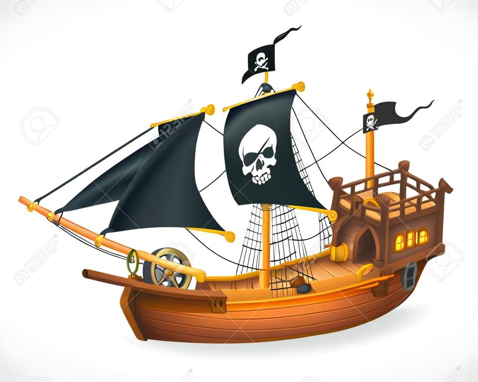 Nave pirata, icona vettore, su sfondo bianco