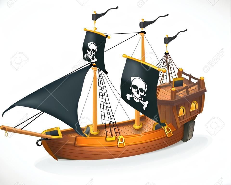 Navio pirata, ícone vetorial, no fundo branco