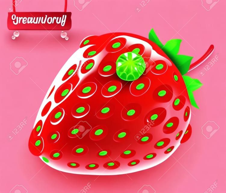 Truskawki i krople wody ikona wektora 3D świeżych owoców