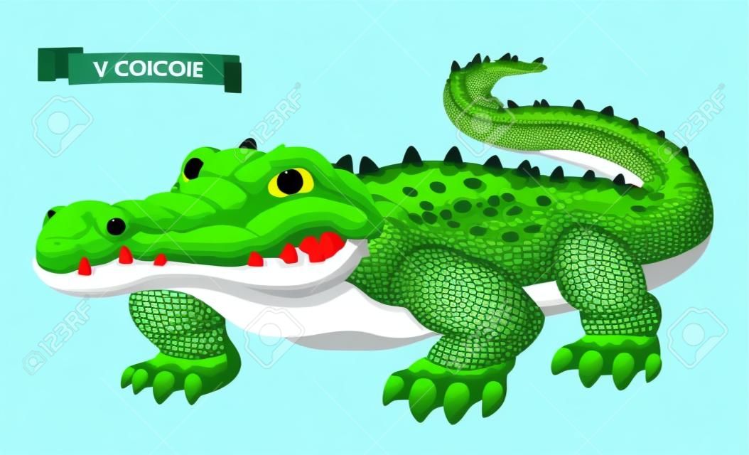 Cocodrilo, caimán. Carácter divertido. Icono de vector animal 3d