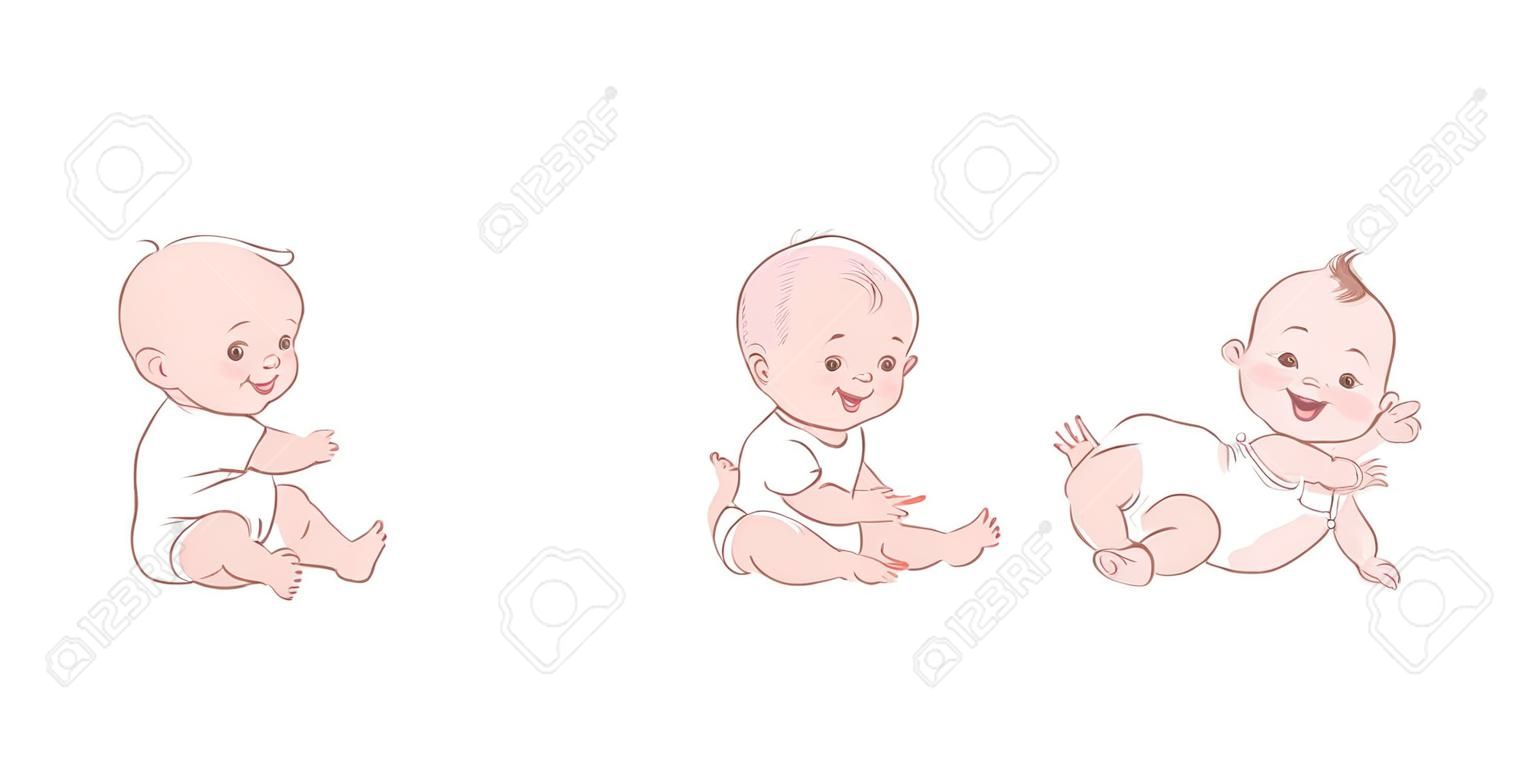 First year. Cute boy or girl of 0-12 months. Design template. Vector color illustration.