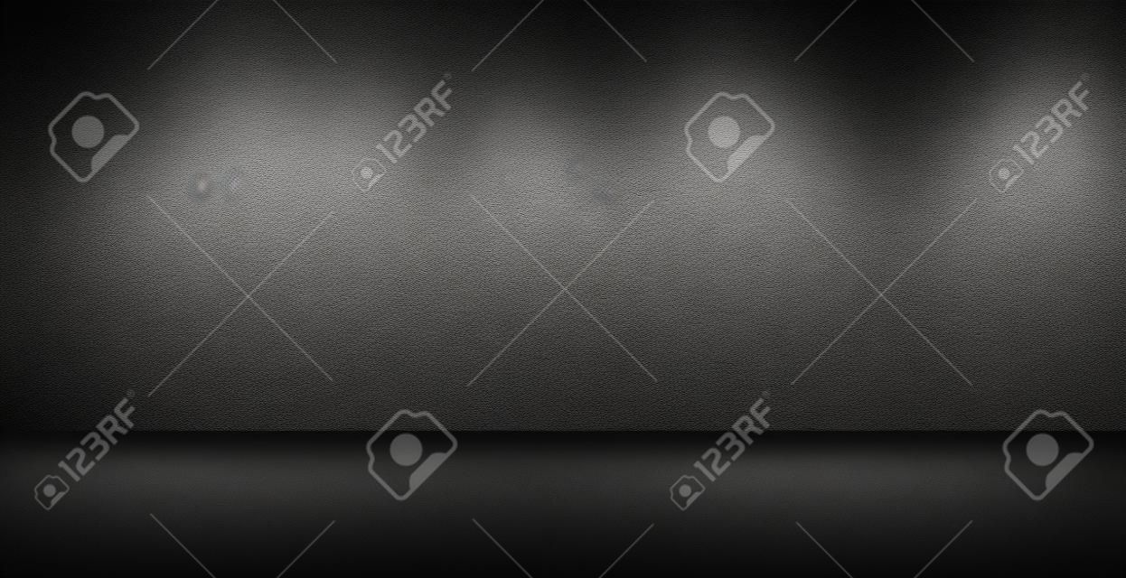 Black studio room background. Black cement wall. interior texture for display products