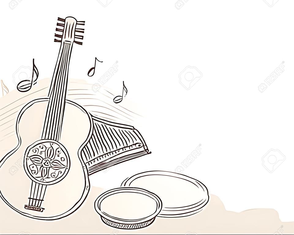 Music themed background with Arabic instruments. Vector illustration.