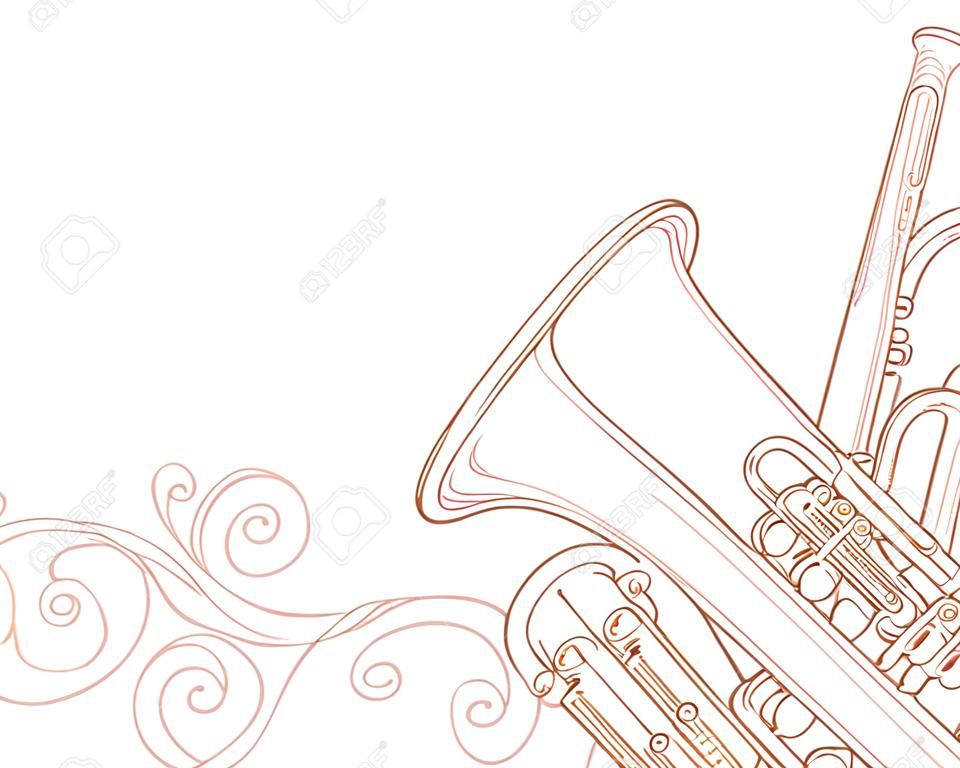 Musikalischer Hintergrund mit Blechblasinstrumenten. Vektor-Illustration.
