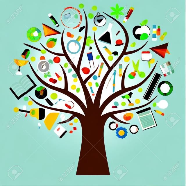 Vektor-Icons der Studie sind viele Zweige wie Baum
