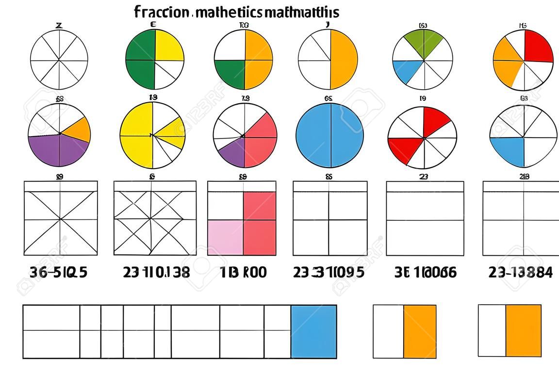 Matematica delle frazioni Calcolatrice delle frazioni Semplificare le frazioni su sfondo bianco illustrazione vettoriale