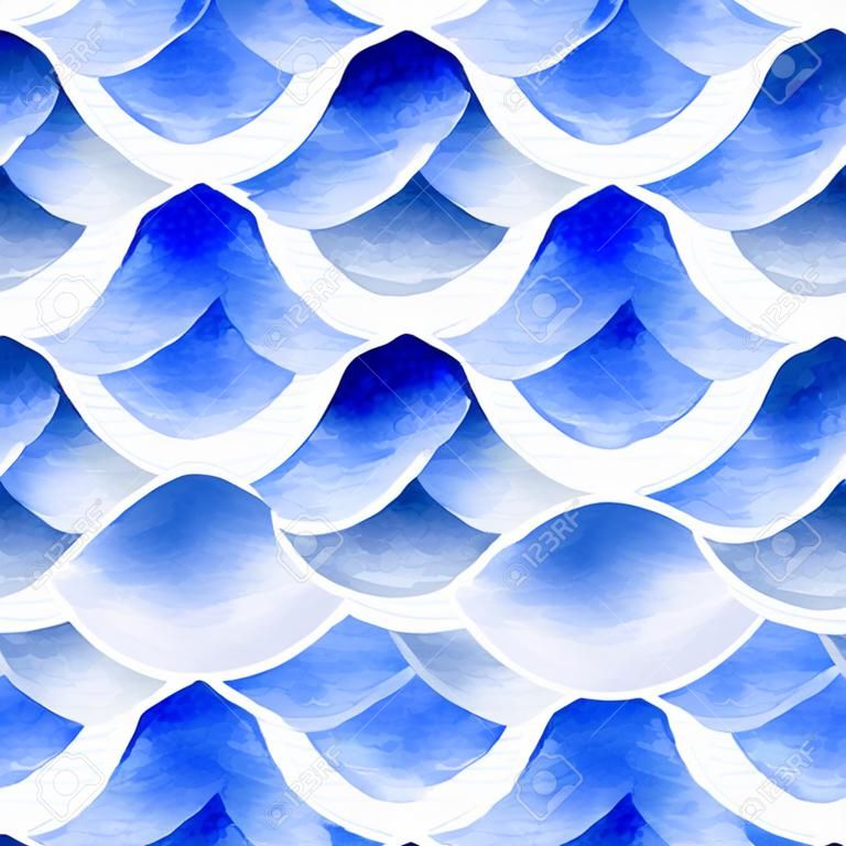 Aquarelle rétro poissons échelles texture. Vector seamless pattern.