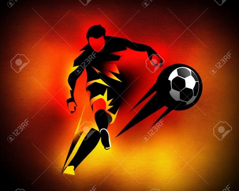 Passionate Modern Soccer Player In Action Logo - Aggressive On Fire Kick