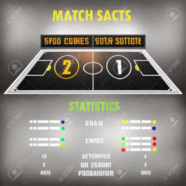 Football Soccer Match Statistics. Scoreboard and play field.Digital background , stock vector illustration. Infographic.