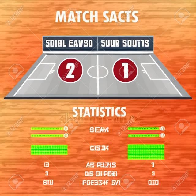 Football Soccer Match Statistics. Scoreboard and play field.Digital background , stock vector illustration. Infographic.