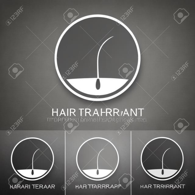 Haartransplantation Logo-Vorlage. Haarausfall Behandlungskonzept. Haar medizinischen Diagnostik Etikett. Haarfollikel-Symbol. Haarzwiebel Symbol. Perfekt für Haarkliniken oder diagnostischen Zentren. Vektor-Illustration.