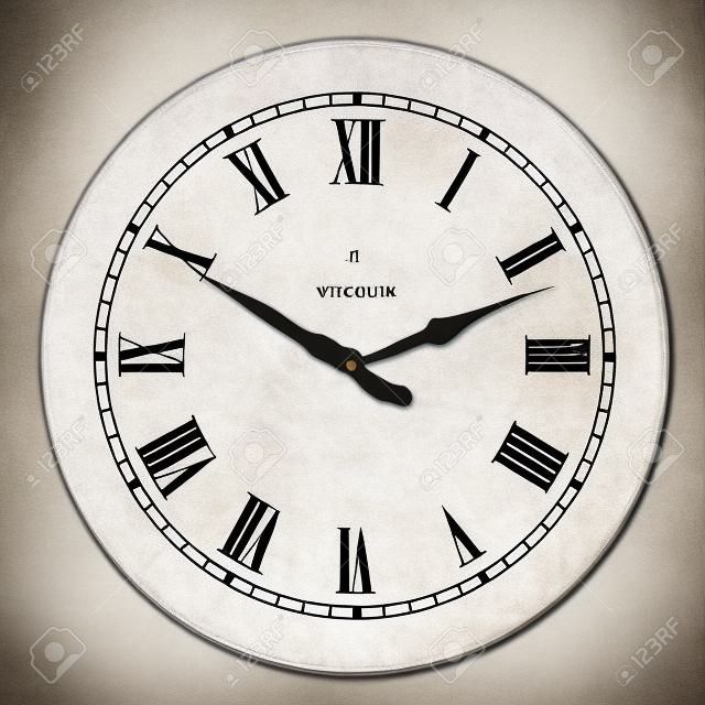 真正的圆形12小时罗马数字时钟模板在白色背景