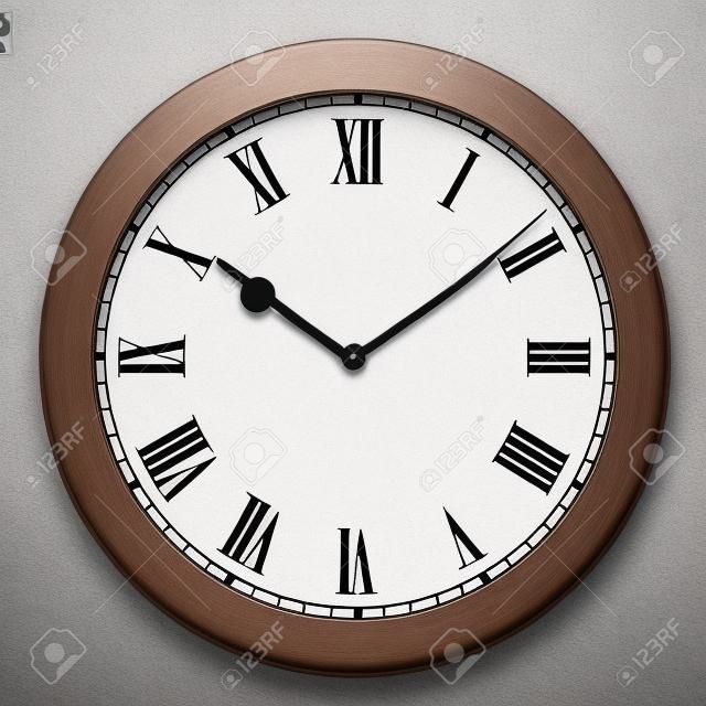 真正的圆形12小时罗马数字时钟模板在白色背景