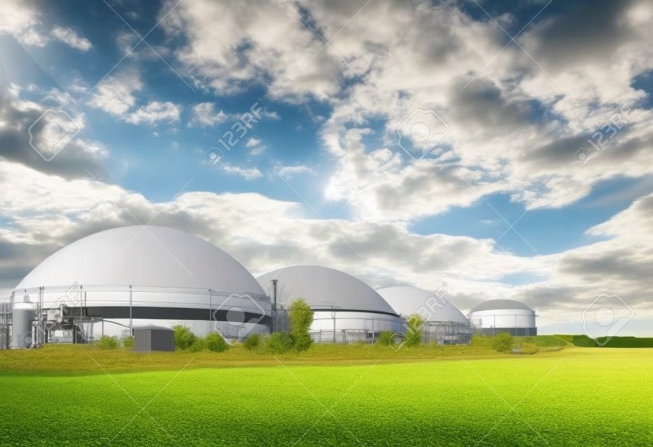 Anaerobic digesters or Biogas plant producing biogas from agricultural waste in rural Germany. Modern Biofuel Industry concept