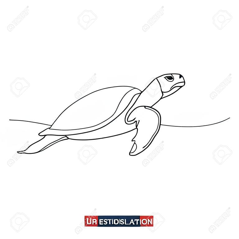 Desenho de linha contínua de natação de tartarugas marinhas. Modelo para seus trabalhos de design. Ilustração vetorial.