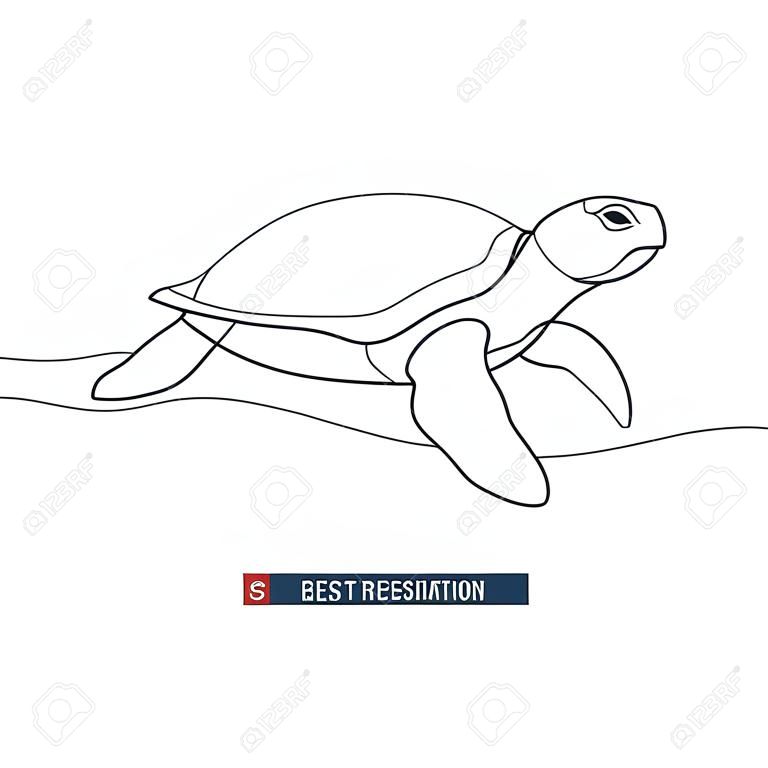 Desenho de linha contínua de natação de tartarugas marinhas. Modelo para seus trabalhos de design. Ilustração vetorial.