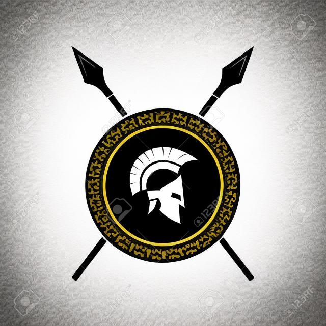Vector illstration of spartan helmet and shield logo on white background.