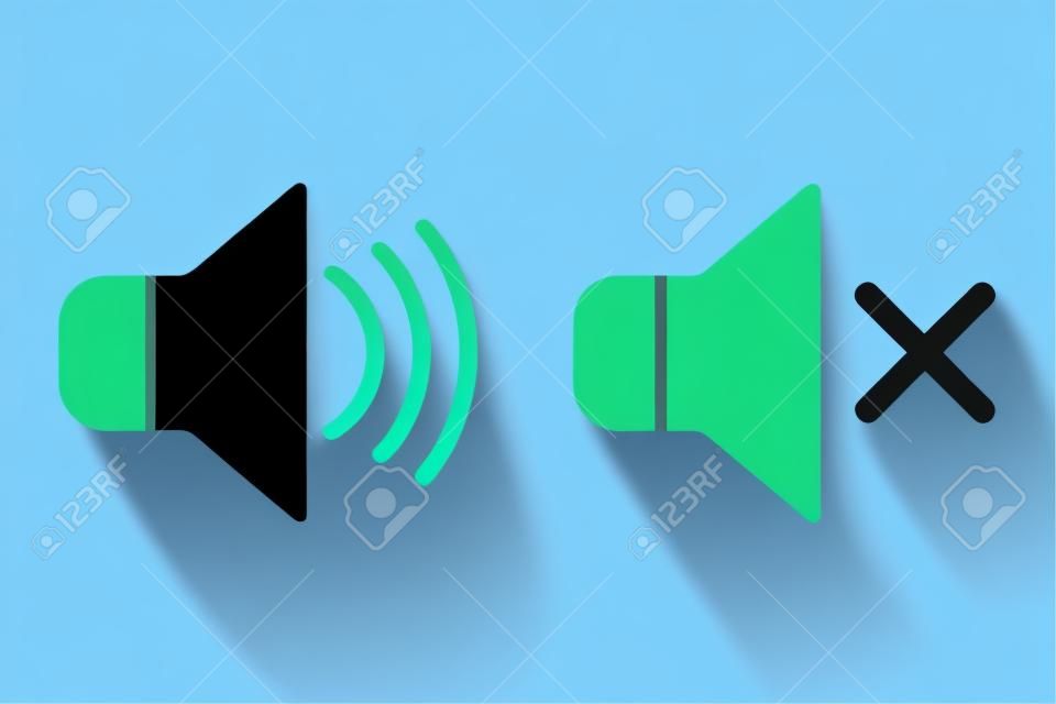 Vector illstration of volume and mute icon. Flat design. Isolated.