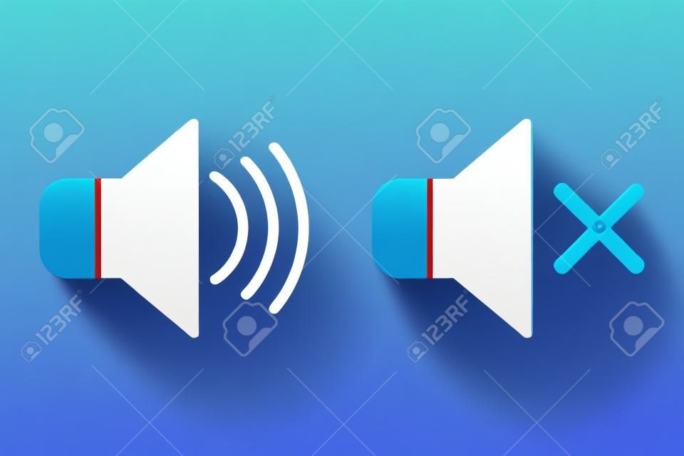 Vector illstration of volume and mute icon. Flat design. Isolated.