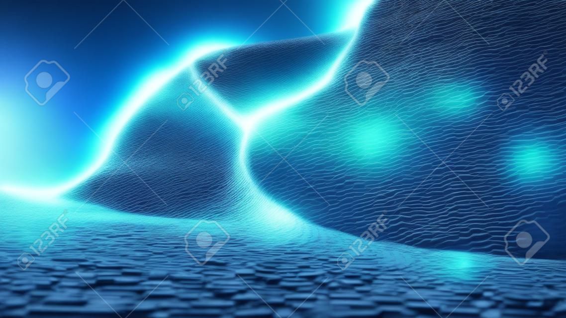 3d Wave of particles. Technology background concept dynamic wave 3d rendering. Futuristic point wave.