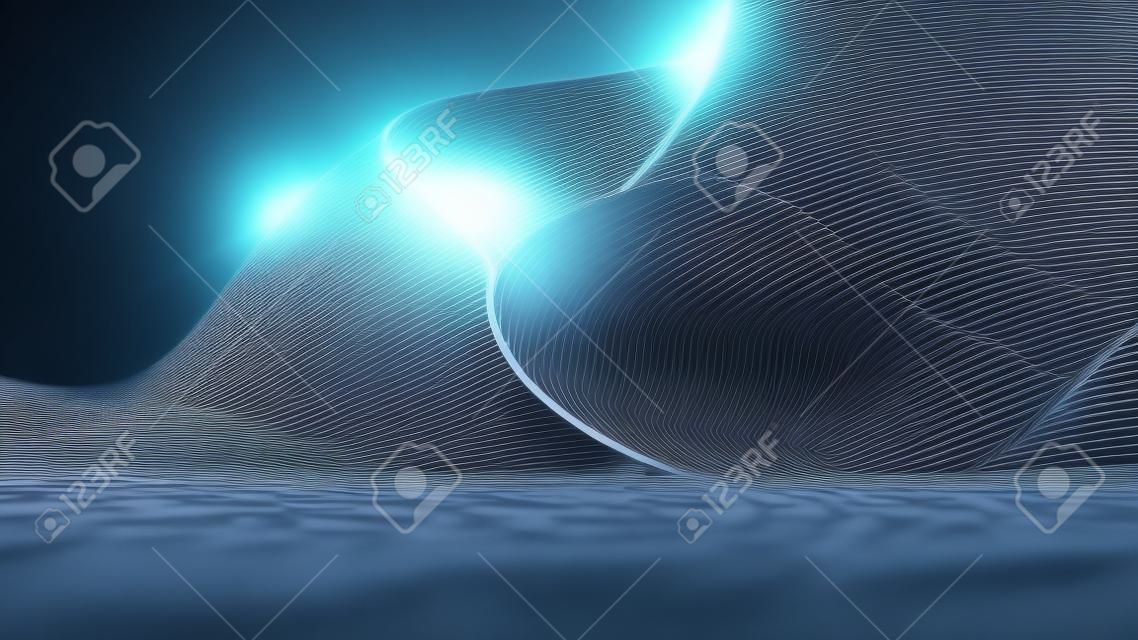 3d Wave of particles. Technology background concept dynamic wave 3d rendering. Futuristic point wave.