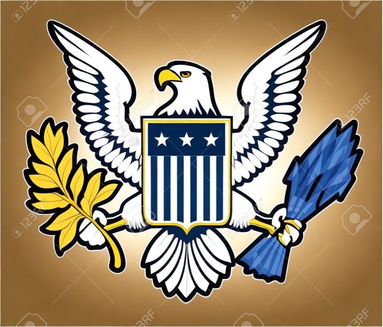 미국의 대담한 독수리 국가 상징의 벡터 일러스트 레이 션. 이 디자인에는 그림을 더 깊게 표현할 수있는 두 개의 그림자 레이어가 있습니다.
