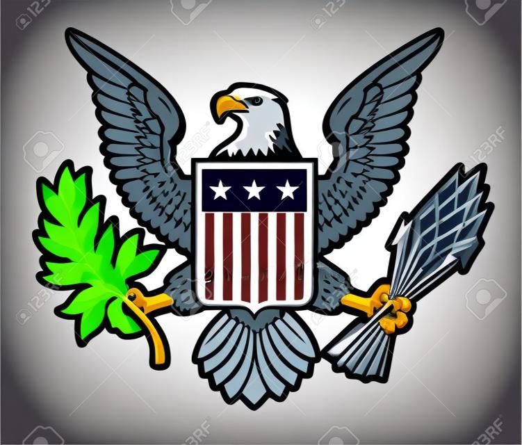 Ilustração vetorial do American Bold Eagle National Symbol. O design tem duas camadas de sombra para dar à ilustração mais profundidade.