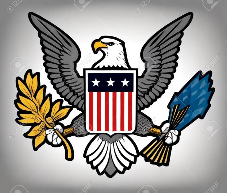 Ilustração vetorial do American Bold Eagle National Symbol. O design tem duas camadas de sombra para dar à ilustração mais profundidade.
