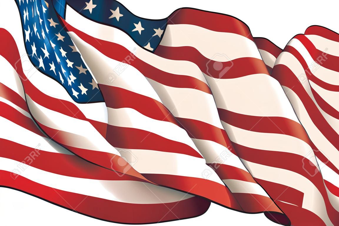 Ilustracja wektorowa macha flagą USA podczas wojny secesyjnej. Wszystkie elementy ładnie układają się i grupują. Wydźwięk sepii na osobnej grupie