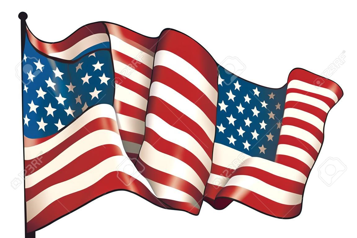 Illustration vectorielle d'un drapeau ondulant des Etats-Unis pendant la guerre civile américaine. Tous les éléments sont soigneusement superposés et groupés. Nuance sépia sur un groupe séparé