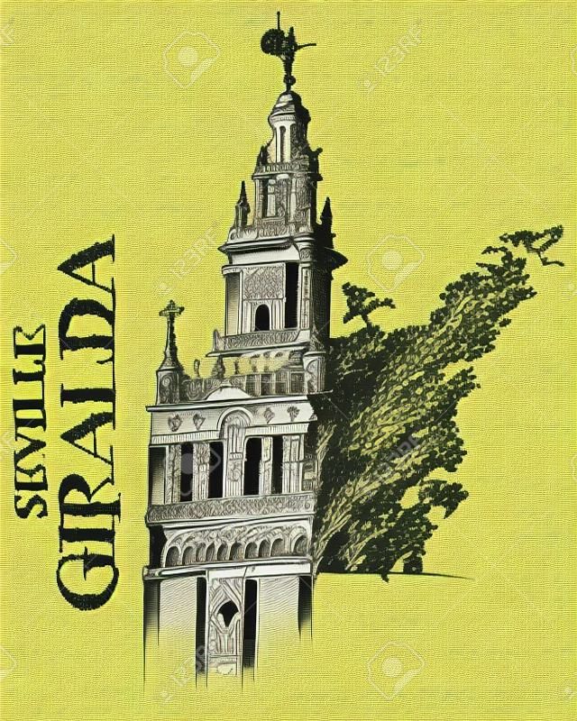Illustration of Architectural Detail of the Giralda Cathedral Spain