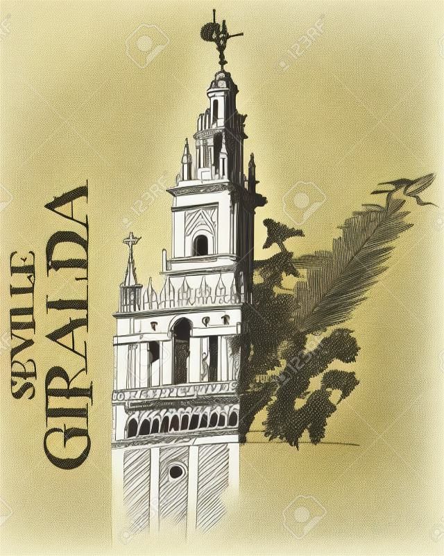 Ilustração do detalhe arquitectónico da Catedral de Giralda Espanha